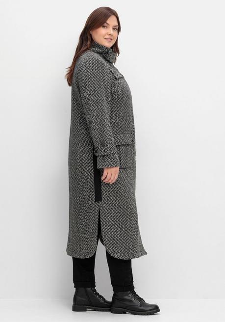 Sheego Mantel Im Cargo-Stil, Mit Stehkragen Und Tunnelzug - Schwarz-weiß Sheego