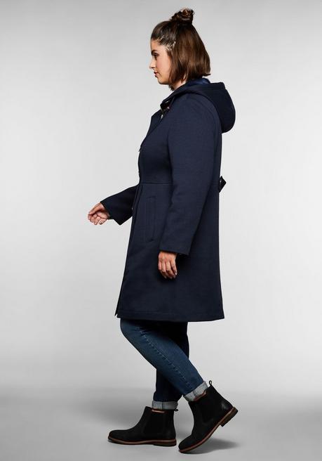 Sheego Mantel In Sweat-Qualität, Mit Hoher Taille Und Kapuze - Nachtblau Sheego