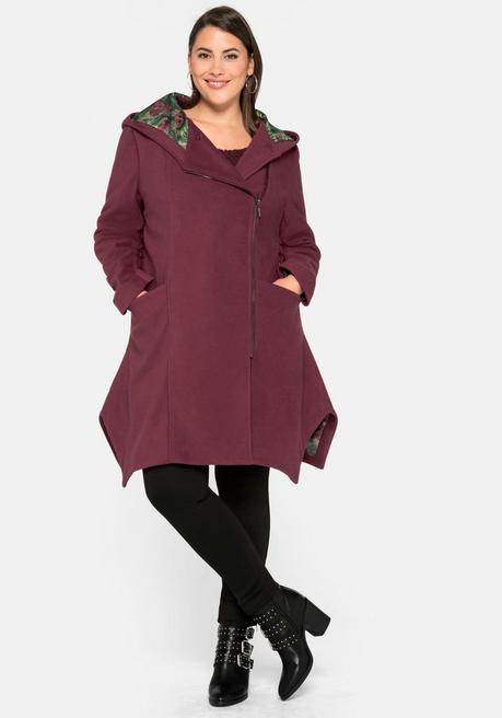Sheego By Joe Browns Mantel In Wolloptik, Mit Zipfelsaum - Weinrot Sheego