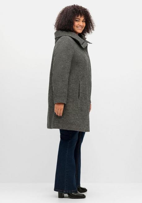 Sheego Mantel Mit Großer Kapuze, In A-Linie, Mit Wollanteil - Schwarz-weiß Sheego