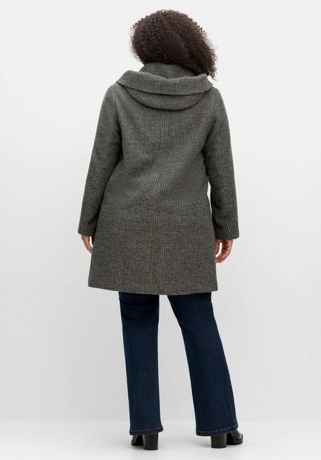 Sheego Mantel Mit Großer Kapuze, In A-Linie, Mit Wollanteil - Schwarz-weiß Sheego