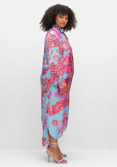 Sheego Loves Miss Goodlife Maxikleid Aus Viskosesatin, Mit Seitlichen Taschen - Pink Bedruckt Sheego