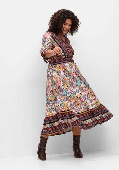 Sheego By Joe Browns Maxikleid Im Boho-Stil, Mit Bordürendruck - Offwhite Gemustert Sheego