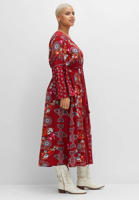 Sheego By Joe Browns Maxikleid Im Boho-Stil, Mit Trompetenärmeln - Mohnrot Bedruckt Sheego