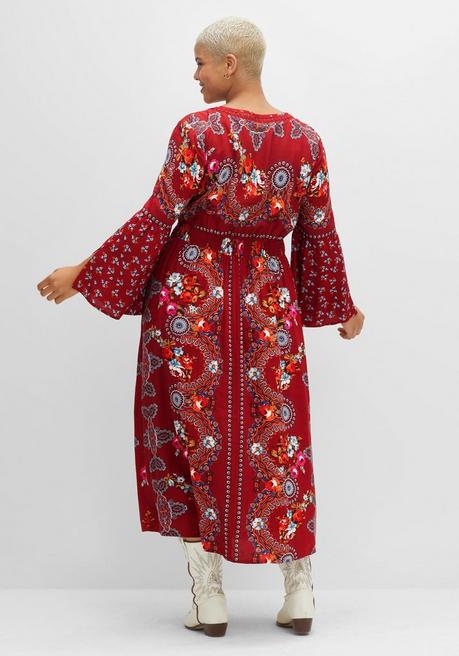 Sheego By Joe Browns Maxikleid Im Boho-Stil, Mit Trompetenärmeln - Mohnrot Bedruckt Sheego