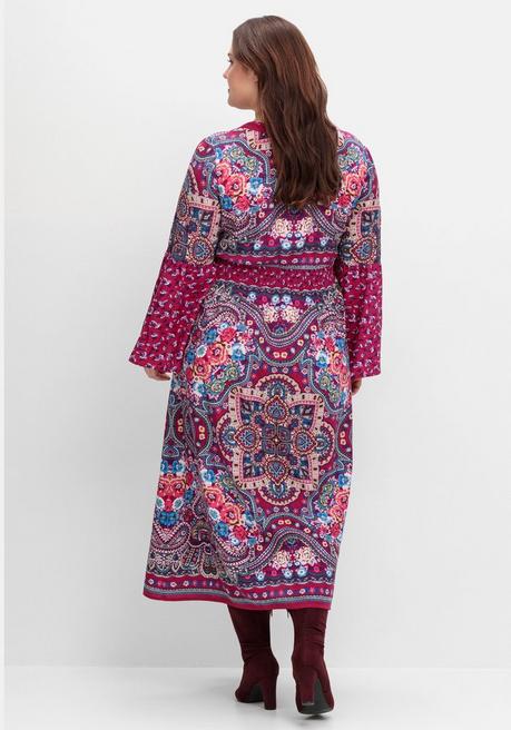 Sheego By Joe Browns Maxikleid Im Boho-Stil, Mit Trompetenärmeln - Pink Bedruckt Sheego
