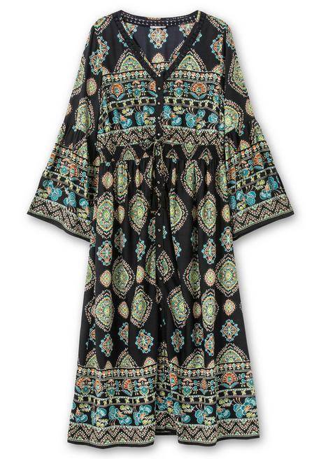 Sheego By Joe Browns Maxikleid Im Boho-Stil, Mit Trompetenärmeln - Schwarz Gemustert Sheego