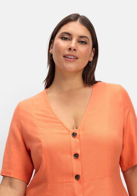 Sheego Maxikleid Im Leinen-Mix, Mit Knopfleiste - Papaya Sheego