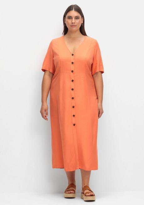 sheego Maxikleid im Leinen-Mix, mit Knopfleiste - papaya sheego