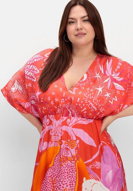 Sheego Loves Miss Goodlife Maxikleid Im Mustermix, Mit Tiefem V-Ausschnitt - Rotorange Gemustert Sheego