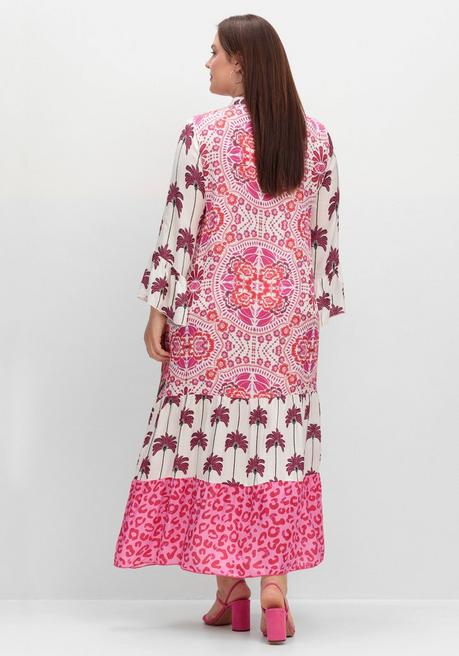 Sheego Loves Miss Goodlife Maxikleid Im Mustermix, Mit Trompetenärmeln - Pink Gemustert Sheego
