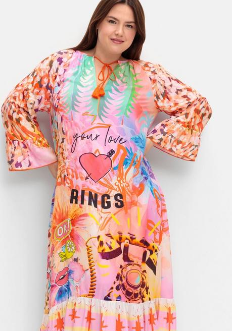 Sheego Loves Miss Goodlife Maxikleid Im Mustermix, Mit Volant Am Saum - Rotorange Gemustert Sheego