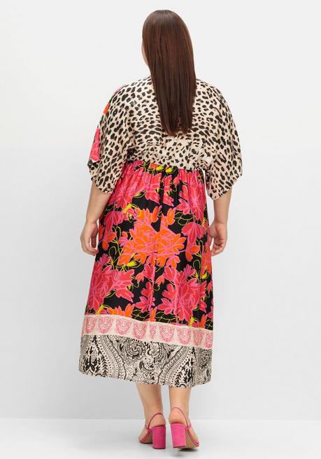 Sheego Loves Miss Goodlife Maxikleid Im Mustermix, Mit Weiten Ärmeln - Pink Gemustert Sheego