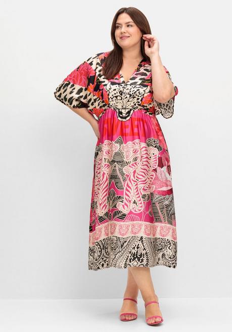 sheego loves miss goodlife Maxikleid im Mustermix, mit weiten Ärmeln - pink gemustert sheego