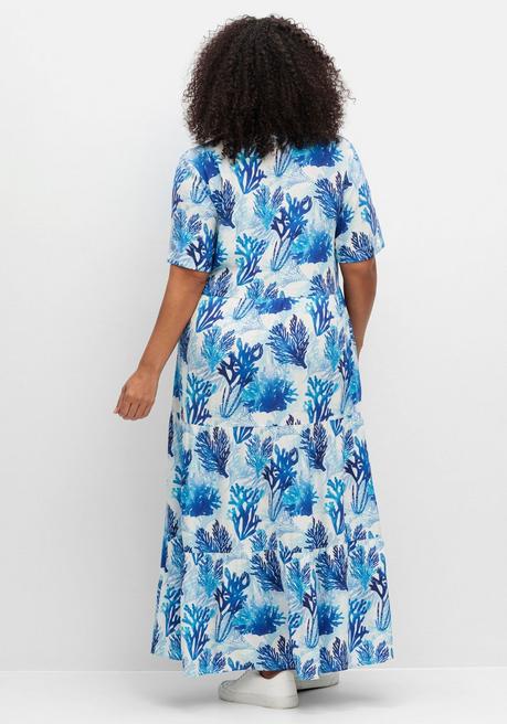 Sheego Maxikleid In Kaskadenform, Mit Maritimem Print - Weiß Gemustert Sheego