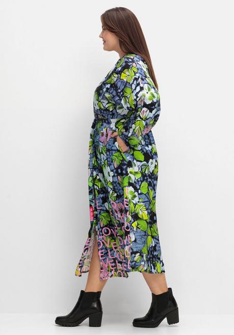 Sheego Loves Miss Goodlife Maxikleid In Wickeloptik, Aus Viskose-Satin - Blau Bedruckt Sheego