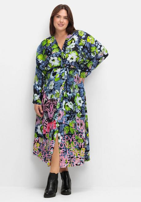 sheego loves miss goodlife Maxikleid in Wickeloptik, aus Viskose-Satin - blau bedruckt sheego