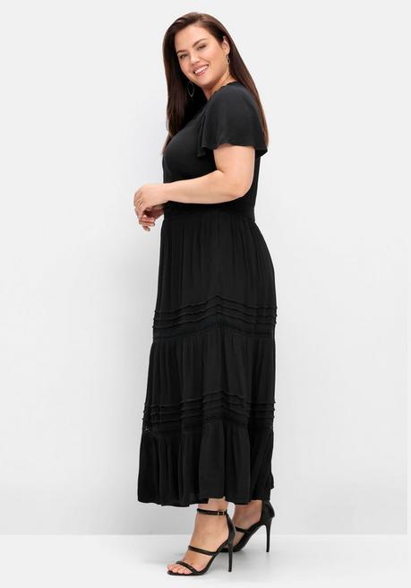 Sheego By Joe Browns Maxikleid In Wickeloptik, Mit Stufenvolant - Schwarz Sheego