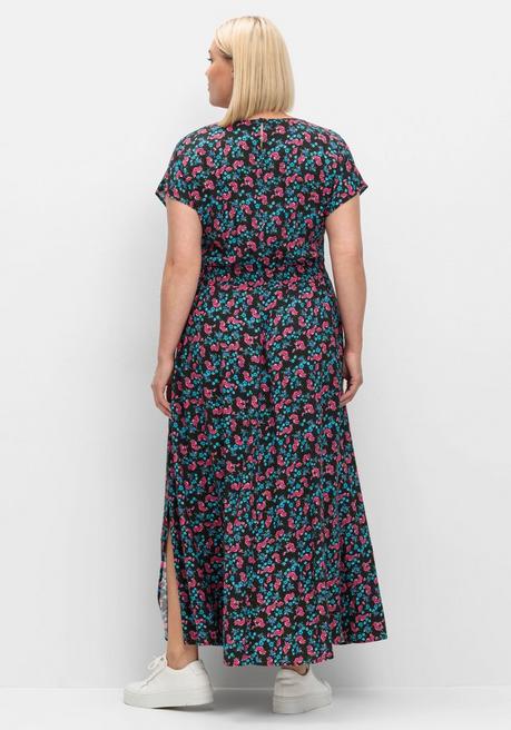 Sheego Maxikleid Mit Alloverdruck Und Gesmokter Taille - Schwarz Gemustert Sheego