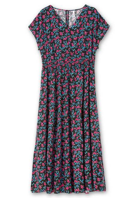 Sheego Maxikleid Mit Alloverdruck Und Gesmokter Taille - Schwarz Gemustert Sheego