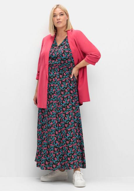 Sheego Maxikleid Mit Alloverdruck Und Gesmokter Taille - Schwarz Gemustert Sheego