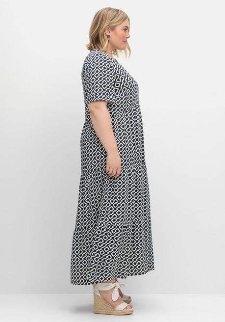 Sheego Maxikleid Mit Alloverprint Und Stufenvolants - Offwhite Gemustert Sheego