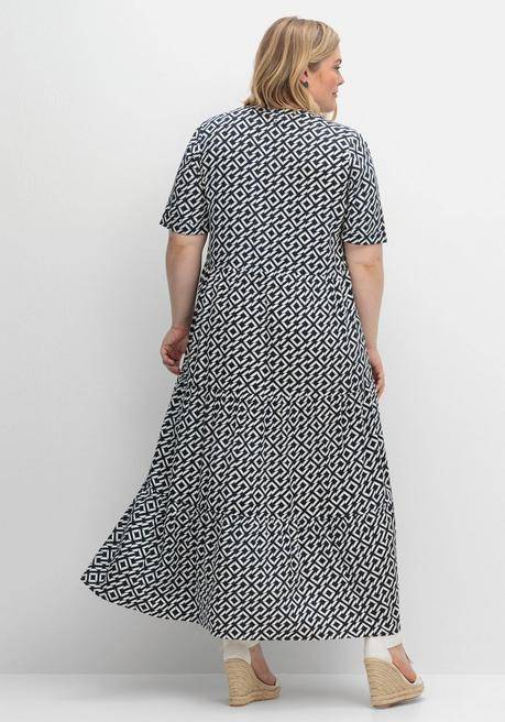 Sheego Maxikleid Mit Alloverprint Und Stufenvolants - Offwhite Gemustert Sheego