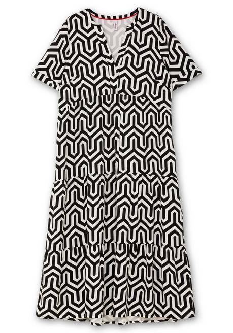 Sheego Maxikleid Mit Alloverprint Und Stufenvolants - Schwarz-weiß Gemustert Sheego