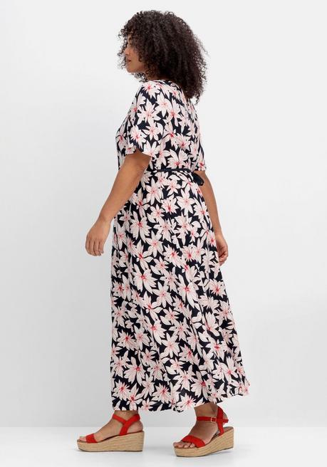 Sheego Maxikleid Mit Alloverprint Und Taillen-Bindeband - Nachtblau Gemustert Sheego