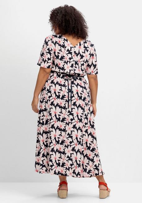 Sheego Maxikleid Mit Alloverprint Und Taillen-Bindeband - Nachtblau Gemustert Sheego