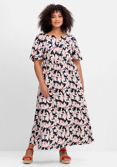 sheego Maxikleid mit Alloverprint und Taillen-Bindeband - nachtblau gemustert sheego