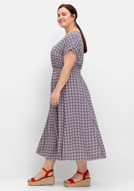 Sheego Maxikleid Mit Alloverprint Und V-Ausschnitt - Nachtblau Gemustert Sheego