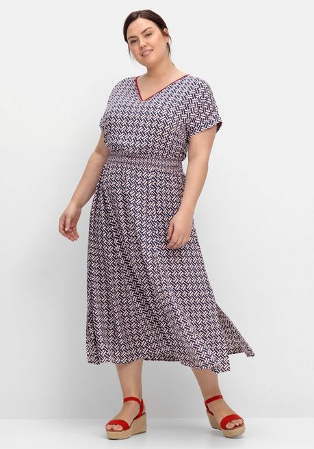 sheego Maxikleid mit Alloverprint und V-Ausschnitt - nachtblau gemustert sheego