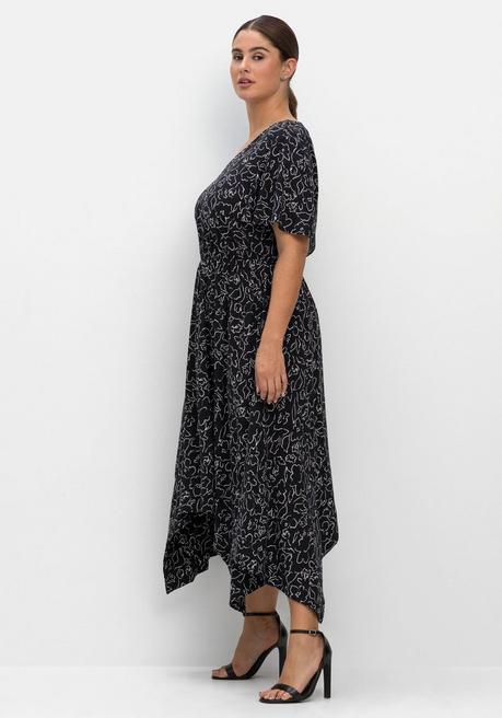 Sheego Maxikleid Mit Alloverprint Und Zipfelsaum - Schwarz Gemustert Sheego