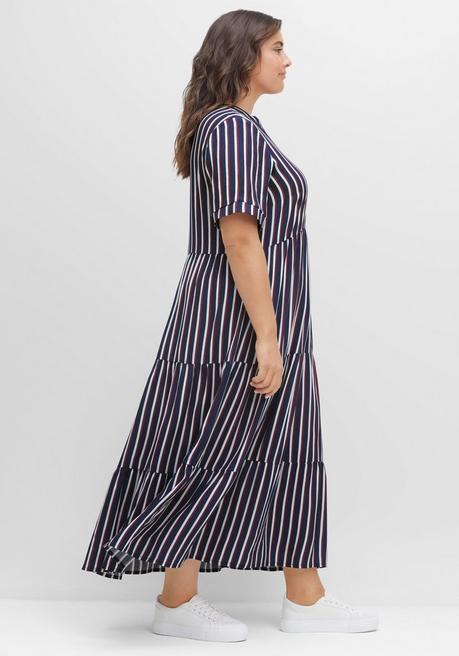 Sheego Maxikleid Mit Alloverstreifen, Weich Fließend - Nachtblau Gestreift Sheego