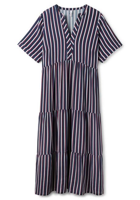 Sheego Maxikleid Mit Alloverstreifen, Weich Fließend - Nachtblau Gestreift Sheego