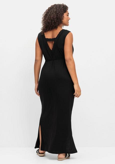 Sheego Maxikleid Mit Bindegürtel Und Rückenausschnitt - Schwarz Sheego