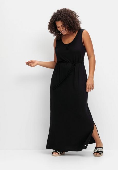 Sheego Maxikleid Mit Bindegürtel Und Rückenausschnitt - Schwarz Sheego