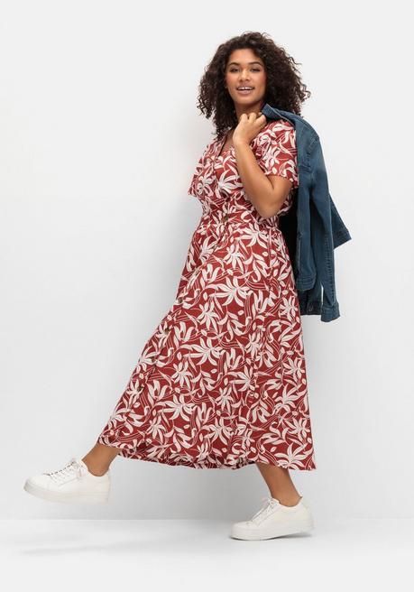Sheego Maxikleid Mit Blumen-Alloverprint - Rostrot Gemustert Sheego