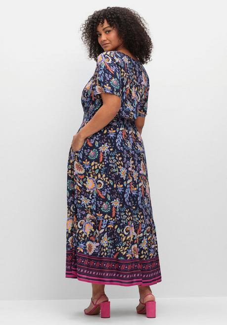 Sheego By Joe Browns Maxikleid Mit Blumendruck Und Taillen-Smokbund - Blau Gemustert Sheego