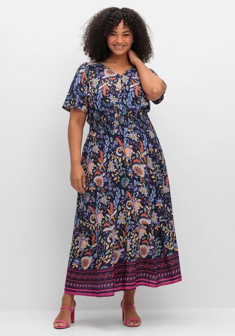 Sheego By Joe Browns Maxikleid Mit Blumendruck Und Taillen-Smokbund - Blau Gemustert Sheego