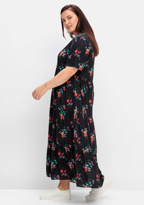 Sheego Maxikleid Mit Blumendruck Und V-Ausschnitt - Schwarz Gemustert Sheego