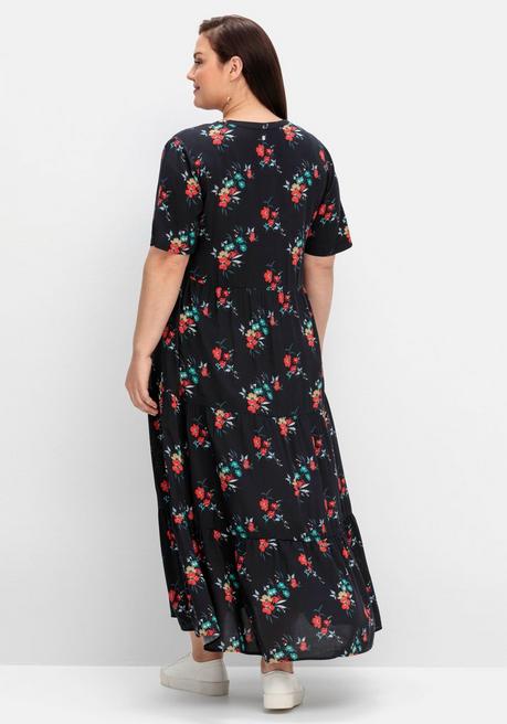 Sheego Maxikleid Mit Blumendruck Und V-Ausschnitt - Schwarz Gemustert Sheego