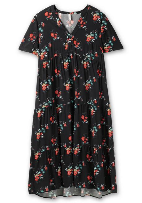 Sheego Maxikleid Mit Blumendruck Und V-Ausschnitt - Schwarz Gemustert Sheego