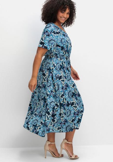 Sheego By Joe Browns Maxikleid Mit Blumenprint Und Taillen-Smokbund - Blau Gemustert Sheego