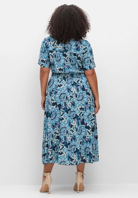 Sheego By Joe Browns Maxikleid Mit Blumenprint Und Taillen-Smokbund - Blau Gemustert Sheego