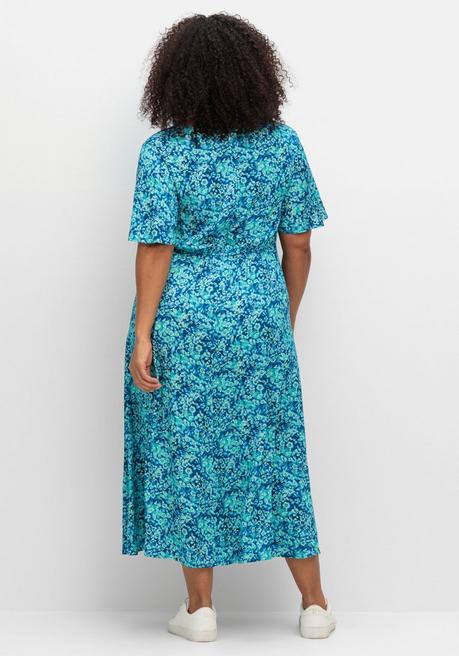 Sheego Maxikleid Mit Knotendetail In Der Taille - Kobalt Gemustert Sheego