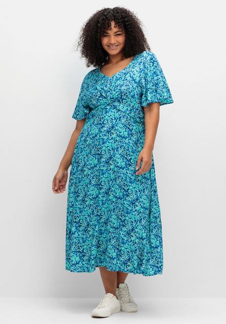 Sheego Maxikleid Mit Knotendetail In Der Taille - Kobalt Gemustert Sheego