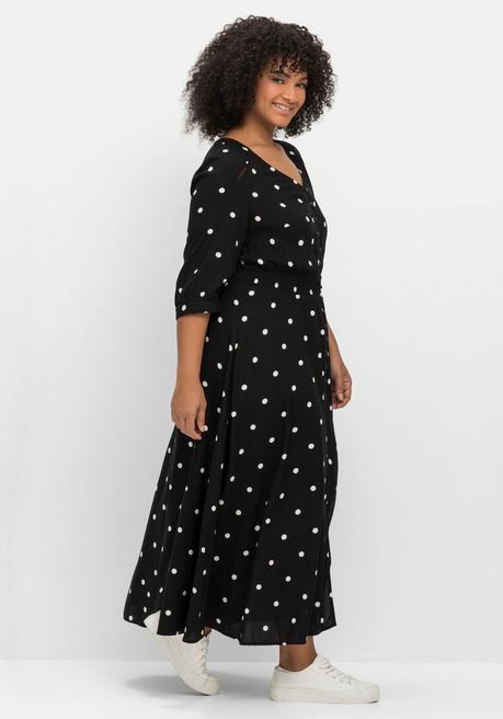 Sheego By Joe Browns Maxikleid Mit Punkteprint Und Gesmokter Taille - Schwarz Gemustert Sheego