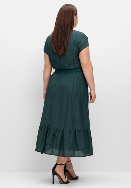 Sheego Maxikleid Mit Smokbund Und Volant Am Saum - Tiefgrün Sheego